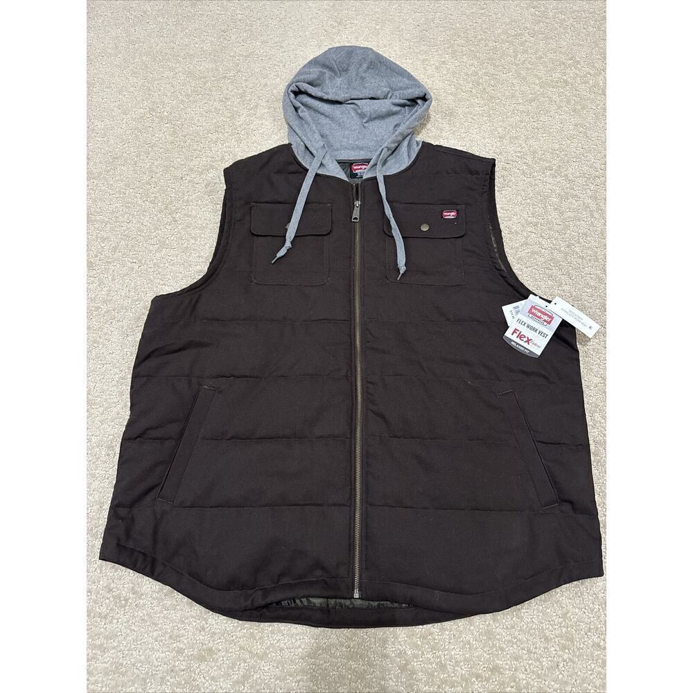 Wrangler Workwear Full Zip Flex Work Vest Hooded Men’s 3XL Brown Canvas Jacket